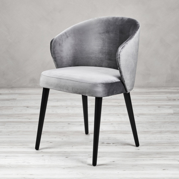 Polsterstuhl Bacerta Velvet II Esszimmerstuhl Farbe Night Grey grau mit Armlehnen  Sessel Samtbezug Stuhlbeine in schwarz  