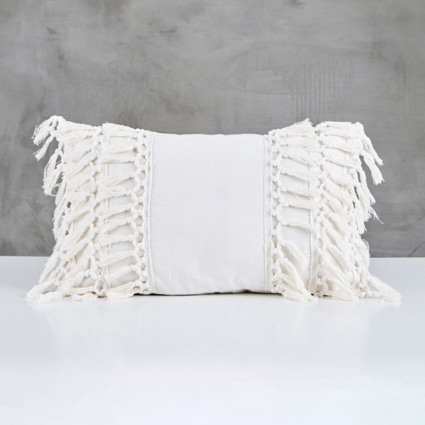 Couchkissen Lilliola aus 100 % Baumwolle Boho Style Fransen Kissen Höhe 30 cm Breite 50 cm Farbe Ivory Elfenbein Leicht zu reinigen