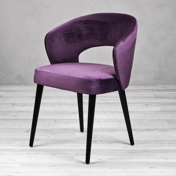 Esszimmerstuhl Bacerta Velvet Samtbezug Farbe Purple Fig Lila Violett Polsterstuhl mit Armlehnen Stuhlbeine in schwarz  Sessel   